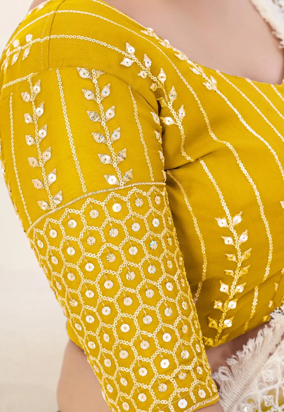 Embroidered Georgette Lehenga in Mustard