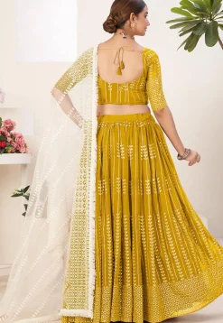Embroidered Georgette Lehenga in Mustard