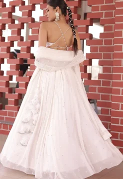 Embroidered Georgette Lehenga in White