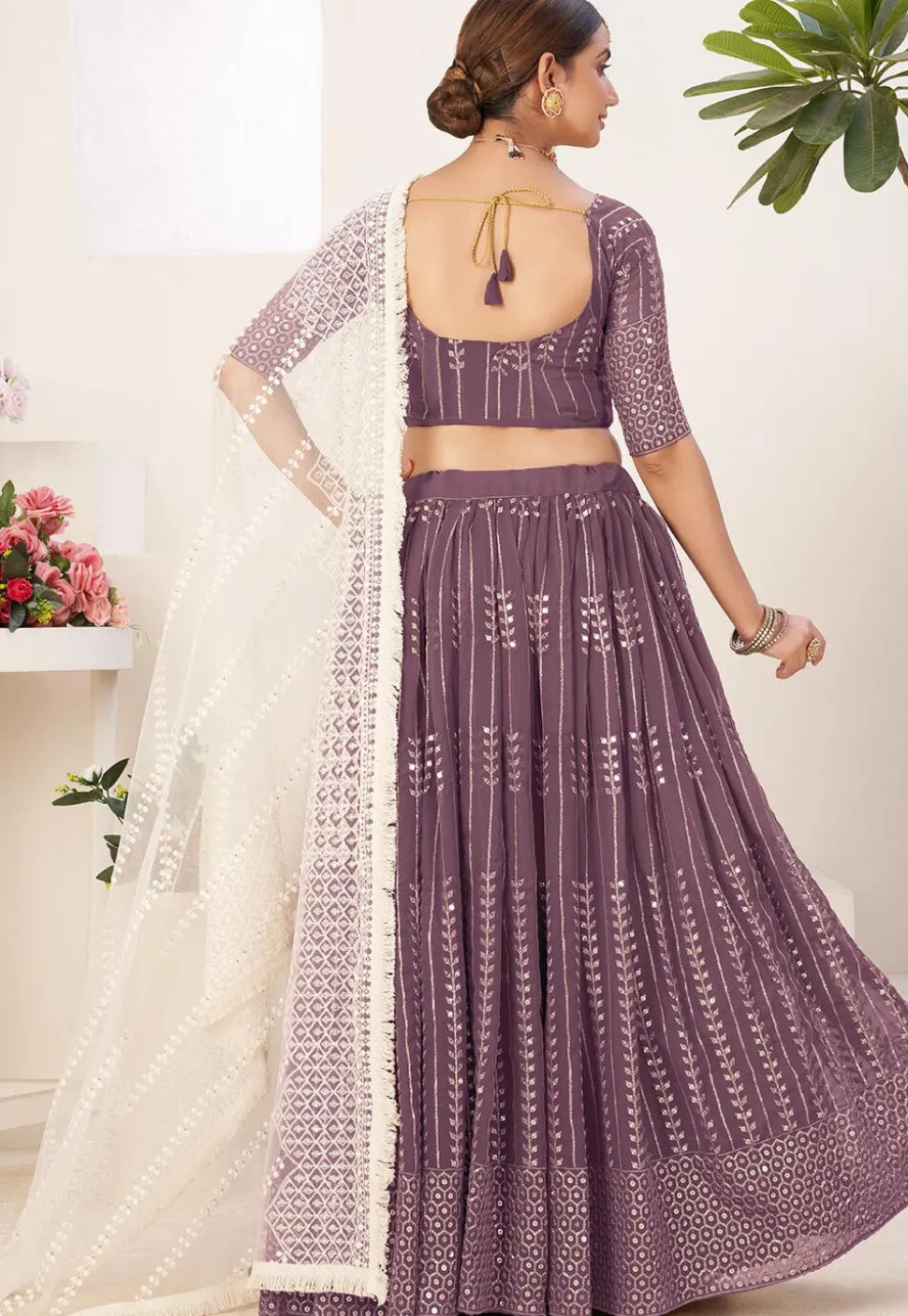 Embroidered Georgette Lehenga in Light Purple