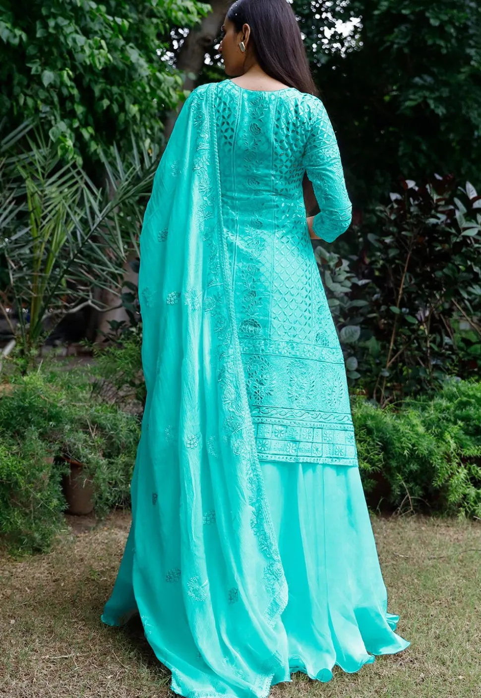 Embroidered Georgette Lehenga in Light Turquoise