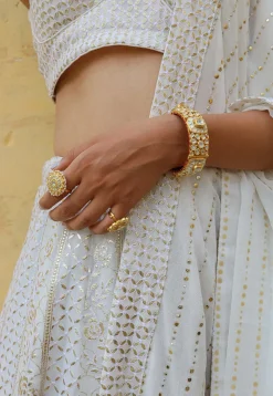 Embroidered Georgette Lehenga in Off White