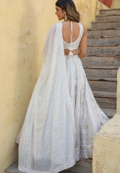 Embroidered Georgette Lehenga in Off White