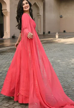 Embroidered Georgette Lehenga in Peach