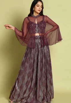 Embroidered Georgette Lehenga in Wine