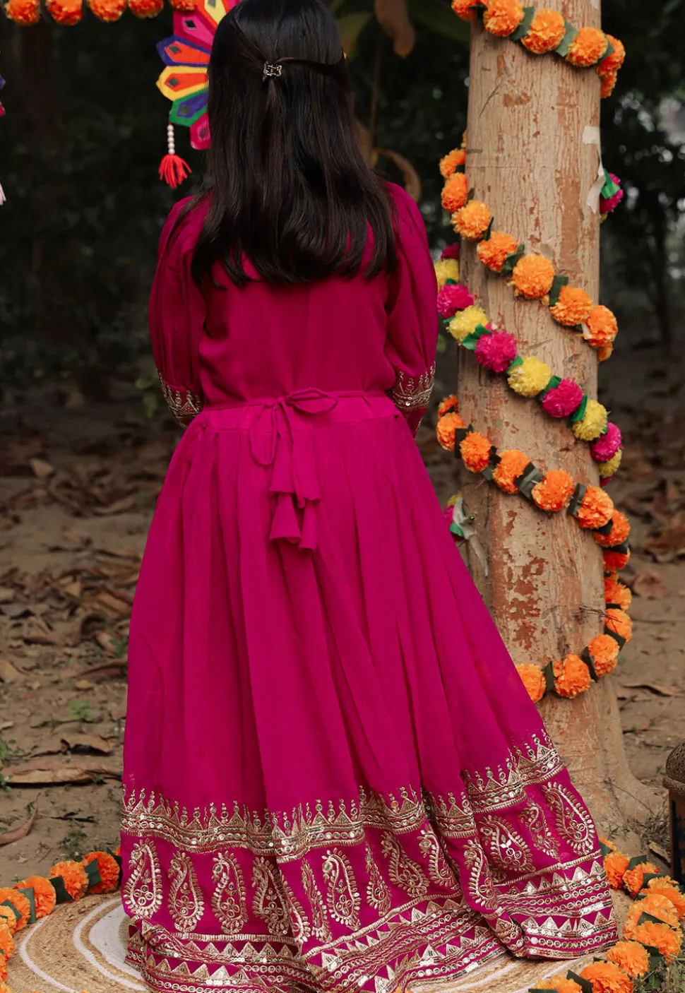 Embroidered Georgette Long Kurta in Fuchsia
