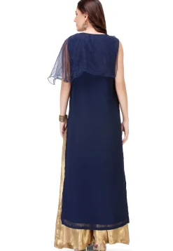 Embroidered Georgette Long Kurta in Navy Blue