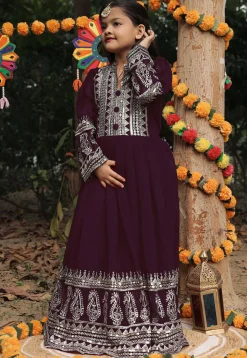 Embroidered Georgette Long Kurta in Purple