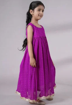 Embroidered Georgette Maxi Dress in Magenta