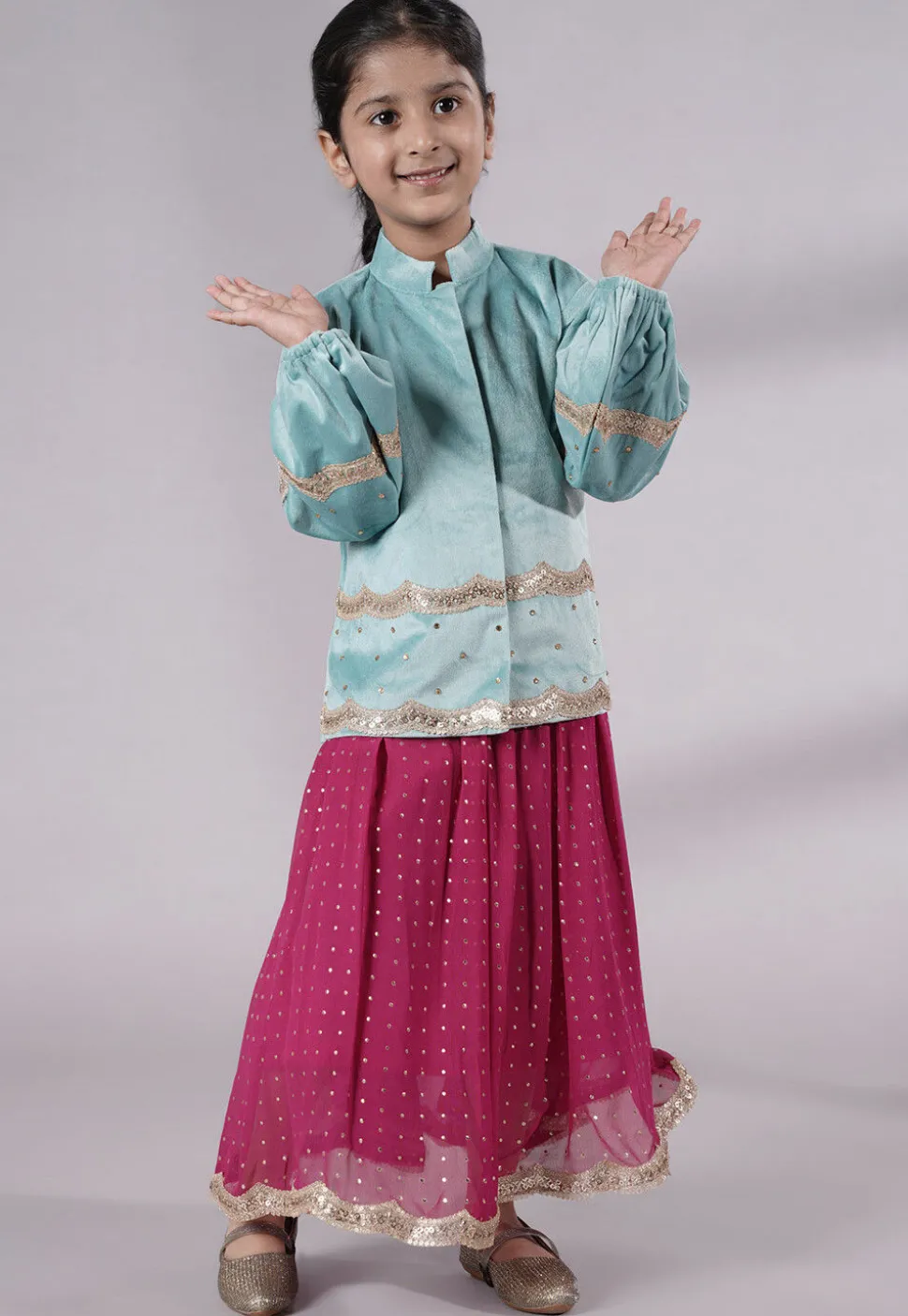 Embroidered Georgette Maxi Dress in Pink