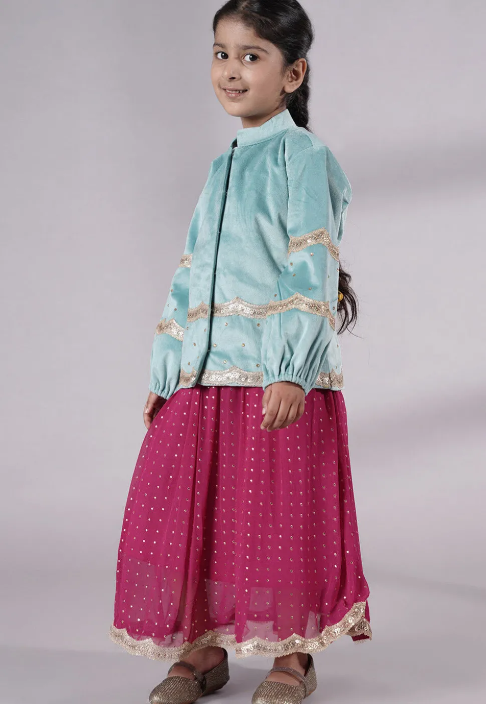 Embroidered Georgette Maxi Dress in Pink