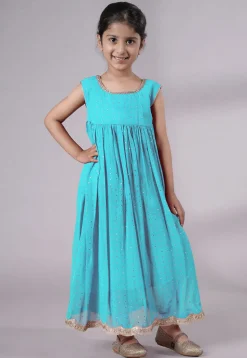 Embroidered Georgette Maxi Dress in Sky Blue