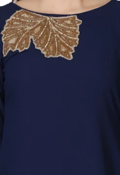 Embroidered Georgette Maxi Dress in Navy Blue
