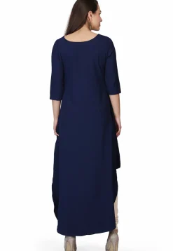 Embroidered Georgette Maxi Dress in Navy Blue