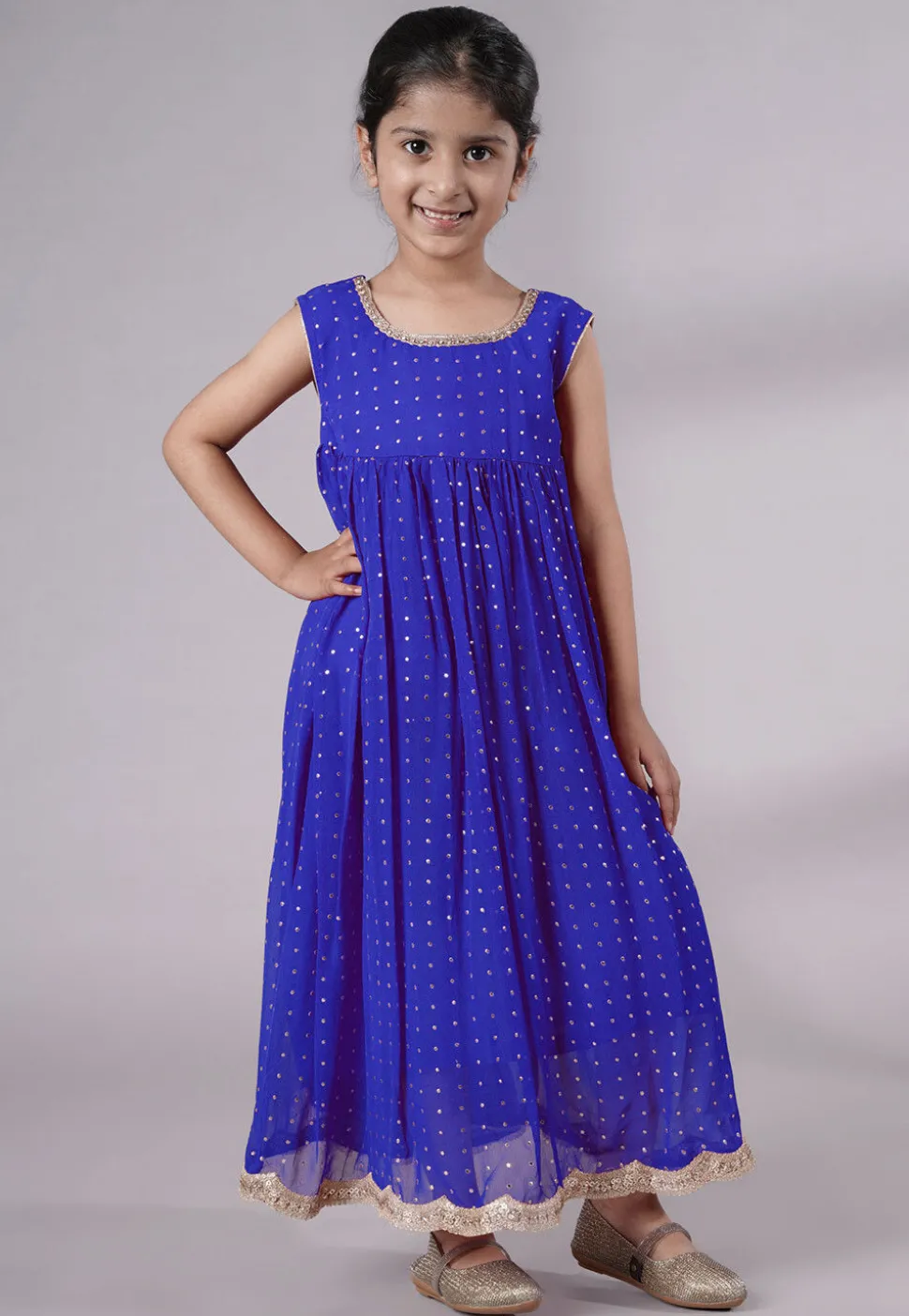 Embroidered Georgette Maxi Dress in Royal Blue
