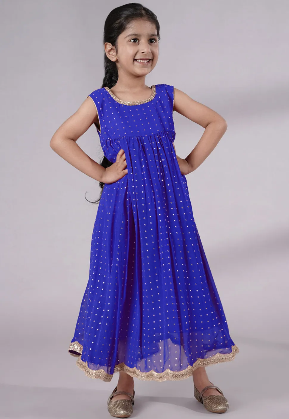 Embroidered Georgette Maxi Dress in Royal Blue