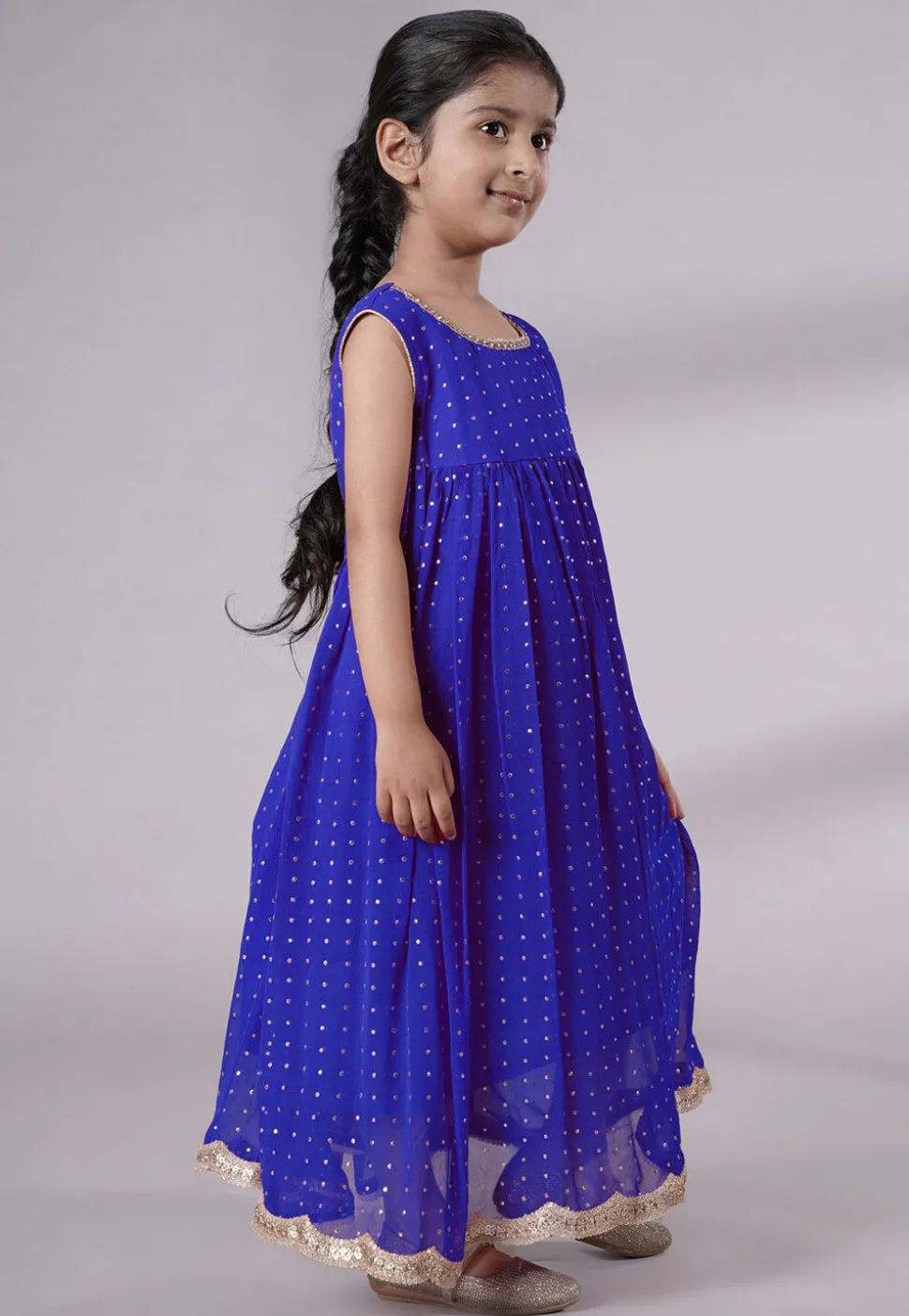 Embroidered Georgette Maxi Dress in Royal Blue