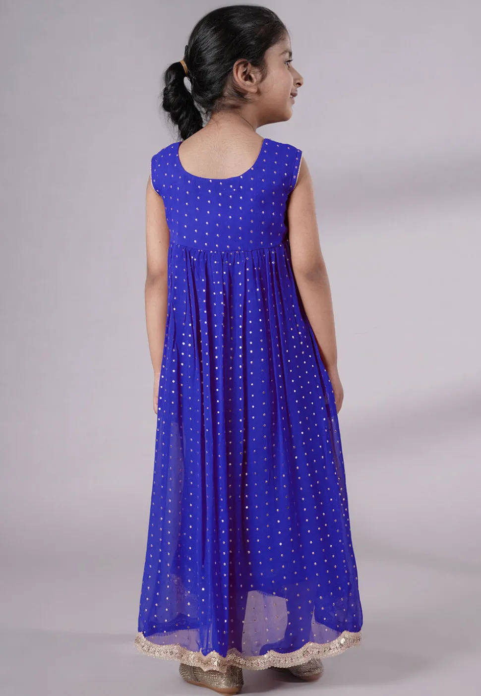 Embroidered Georgette Maxi Dress in Royal Blue