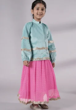 Embroidered Georgette Maxi Dress with Jacket in Pink