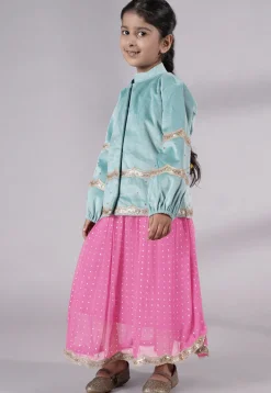 Embroidered Georgette Maxi Dress with Jacket in Pink