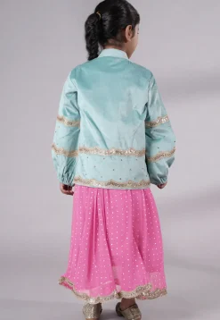 Embroidered Georgette Maxi Dress with Jacket in Pink