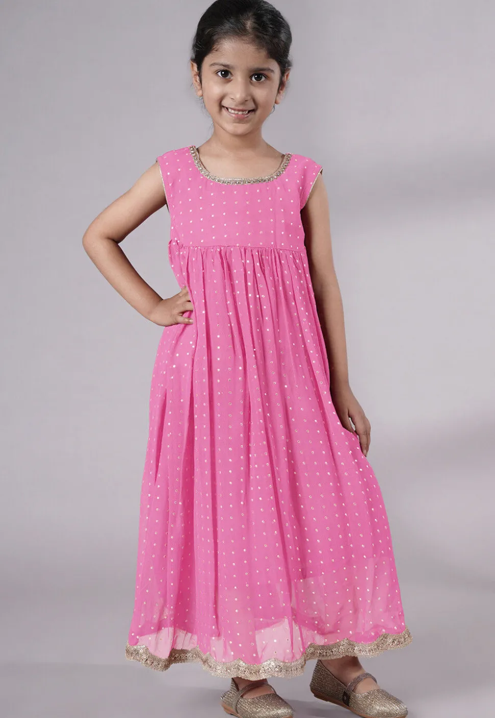 Embroidered Georgette Maxi Dress with Jacket in Pink