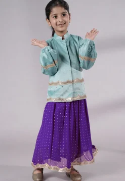 Embroidered Georgette Maxi Dress with Jacket in Purple