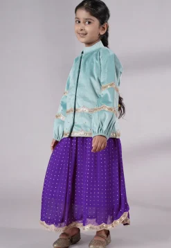 Embroidered Georgette Maxi Dress with Jacket in Purple