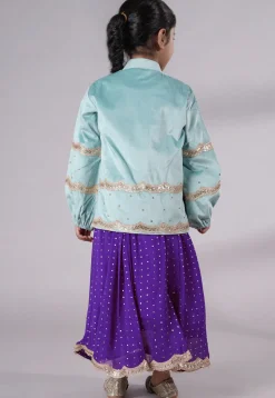 Embroidered Georgette Maxi Dress with Jacket in Purple