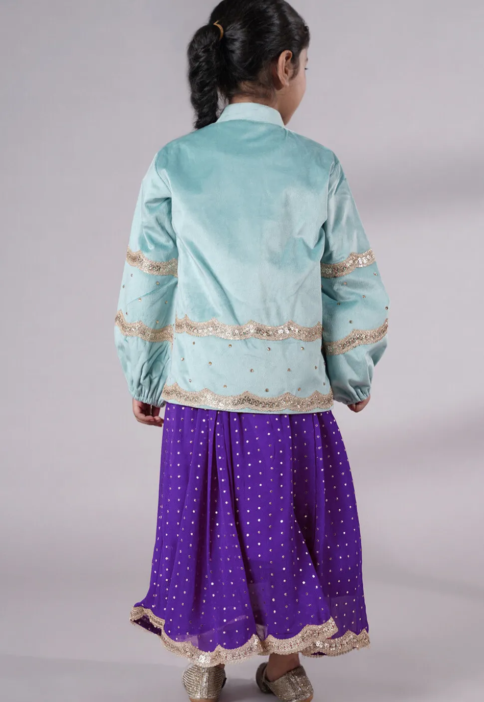Embroidered Georgette Maxi Dress with Jacket in Purple