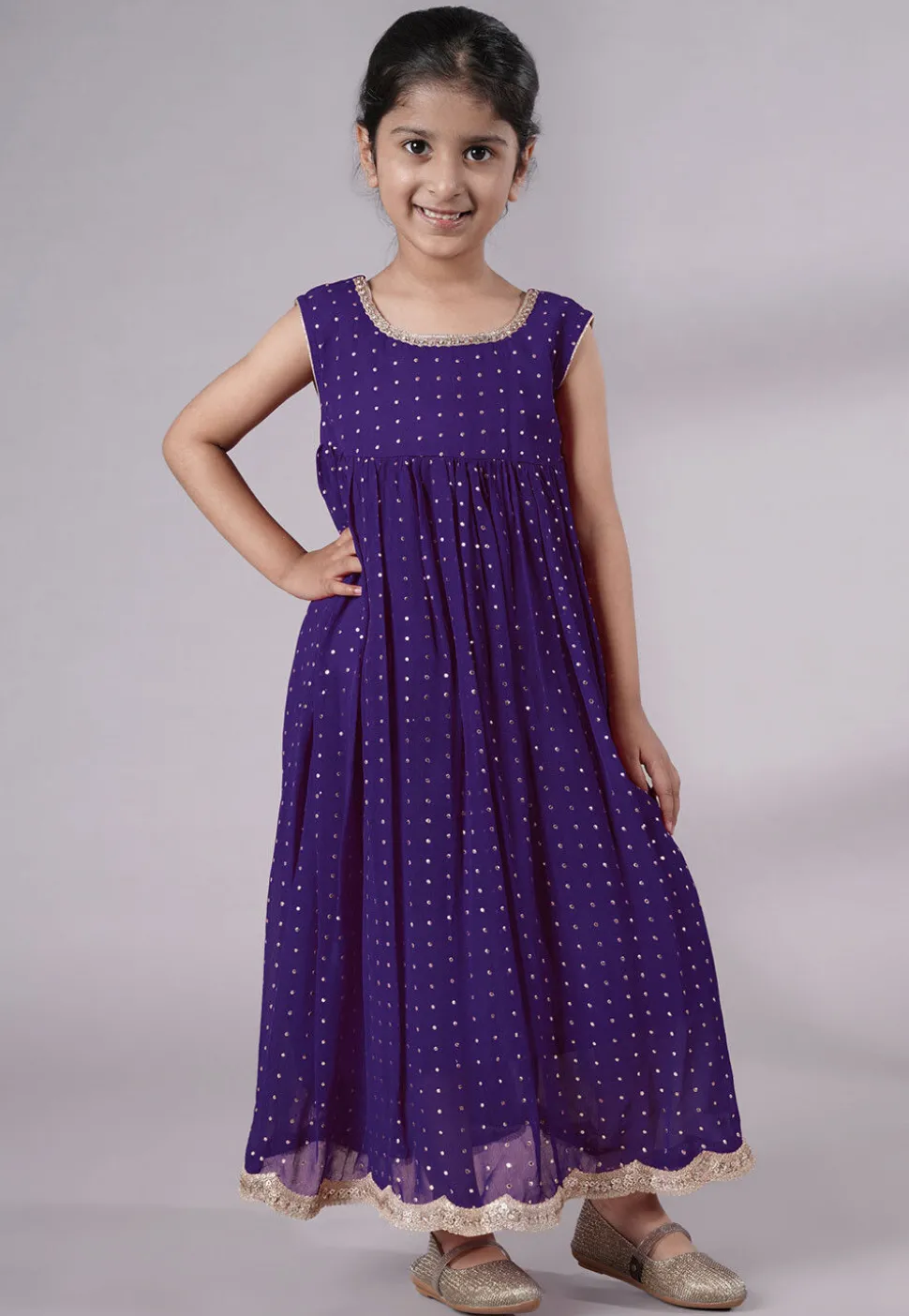 Embroidered Georgette Maxi Dress in Dark Purple