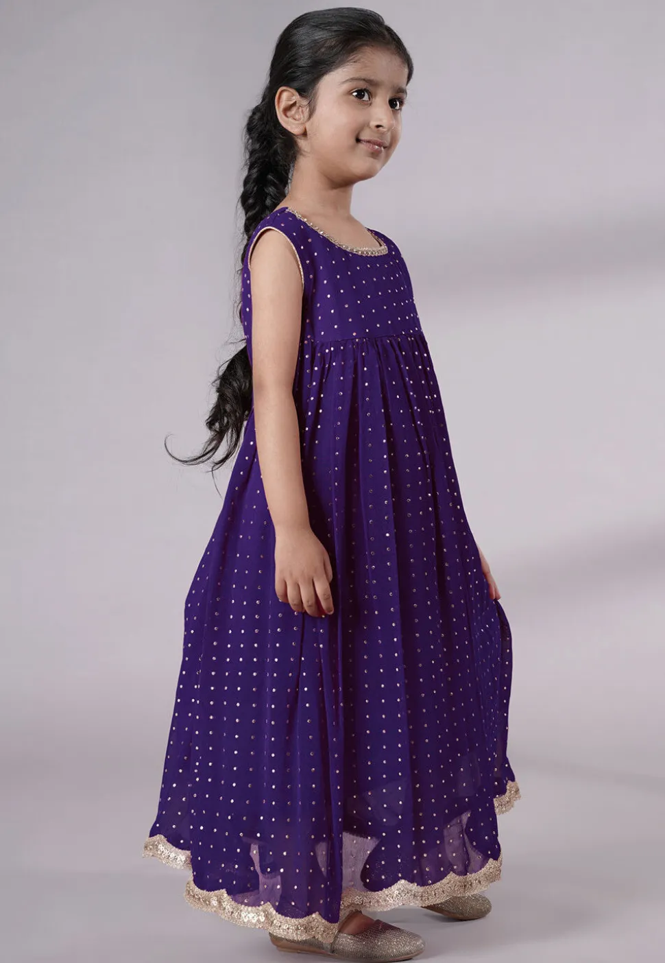 Embroidered Georgette Maxi Dress in Dark Purple