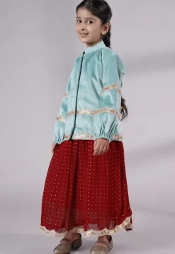 Embroidered Georgette Maxi Dress with Jacket in Maroon