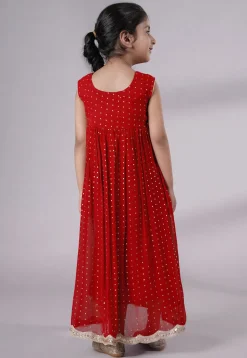 Embroidered Georgette Maxi Dress in Red