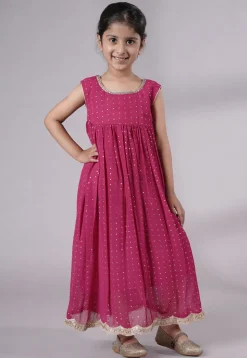 Embroidered Georgette Maxi Dress in Pink