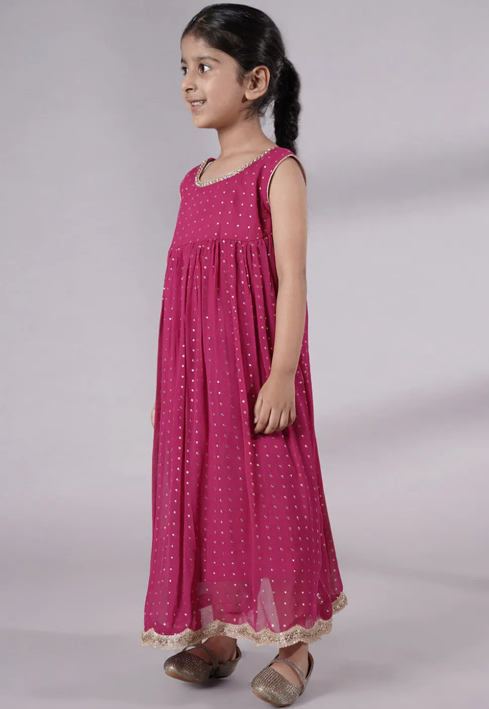 Embroidered Georgette Maxi Dress in Pink