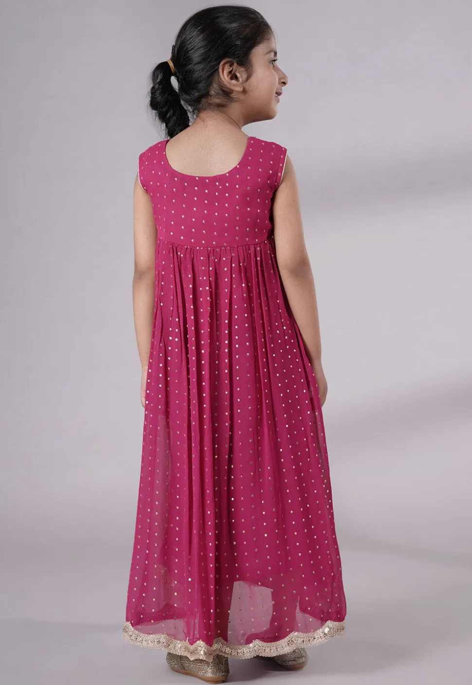 Embroidered Georgette Maxi Dress in Pink
