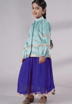 Embroidered Georgette Maxi Dress in Blue