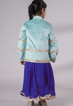 Embroidered Georgette Maxi Dress in Blue