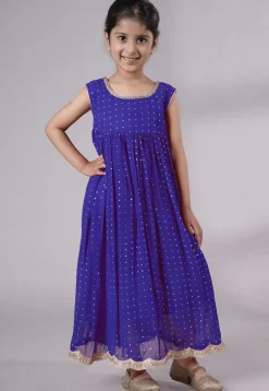 Embroidered Georgette Maxi Dress in Blue