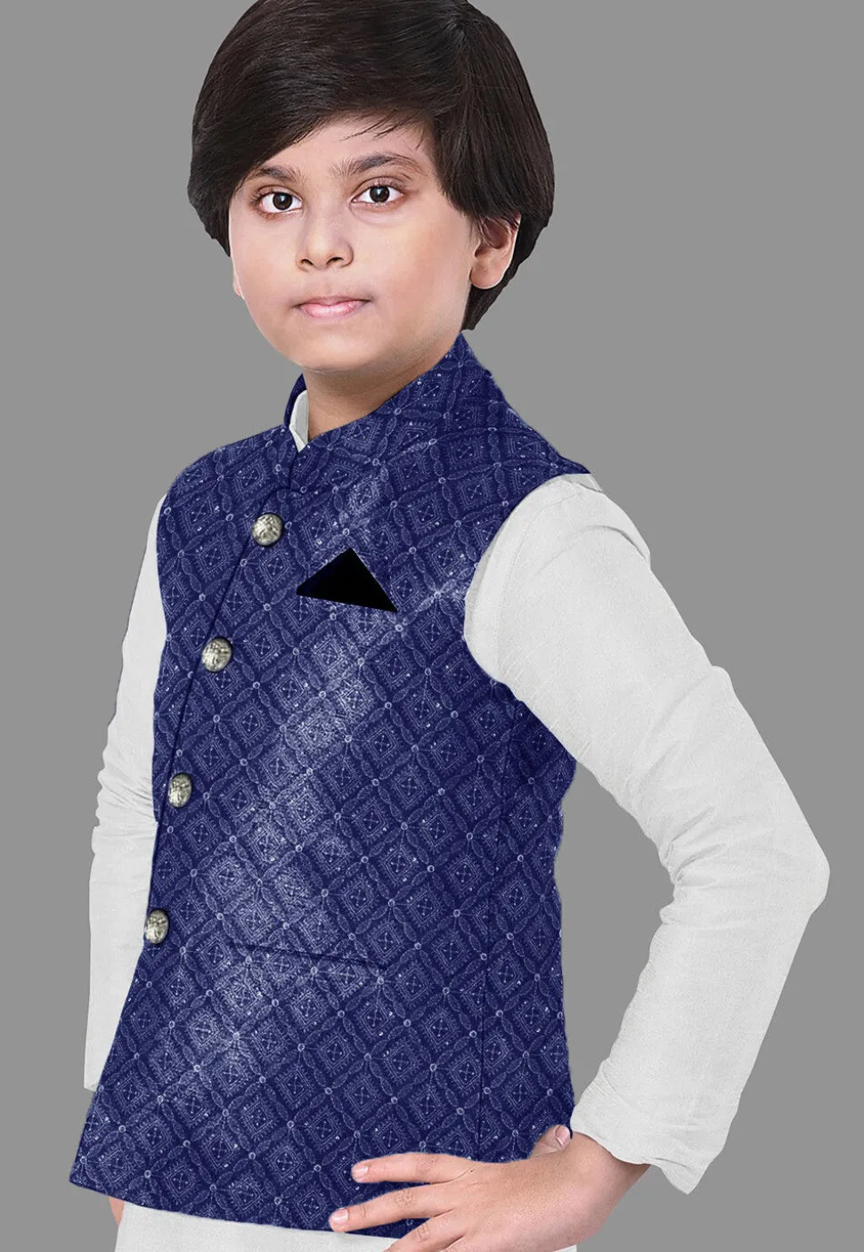 Embroidered Georgette Nehru Jacket in Royal Blue