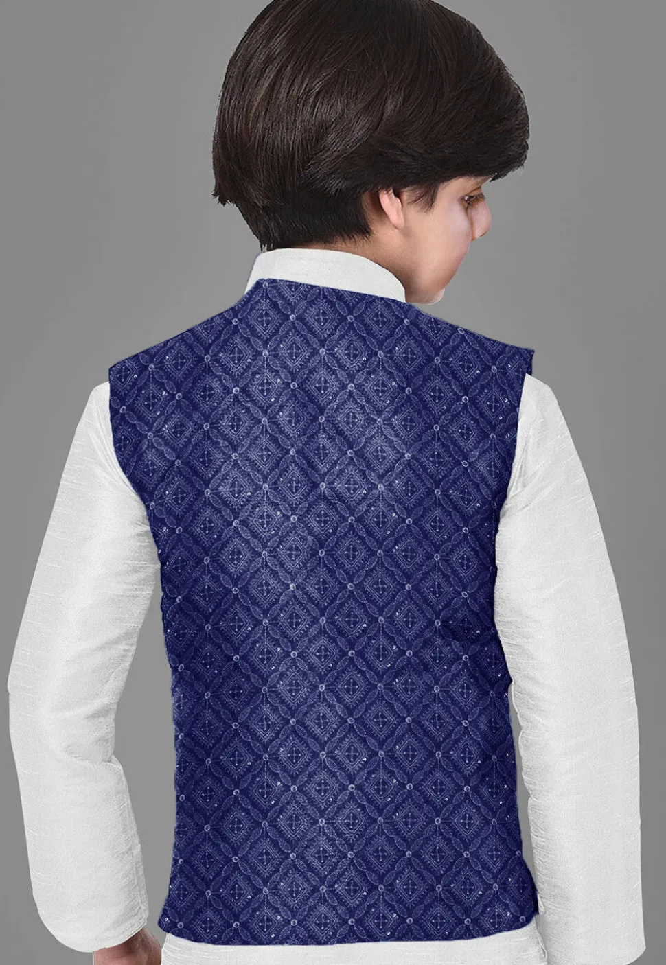 Embroidered Georgette Nehru Jacket in Royal Blue