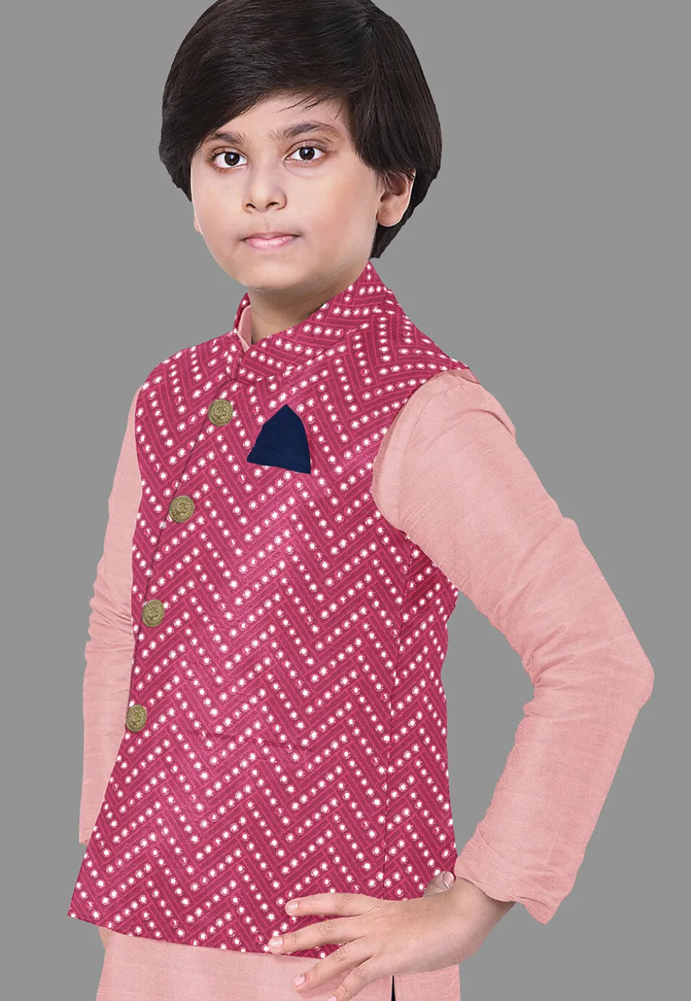 Embroidered Georgette Nehru Jacket in Fuchsia