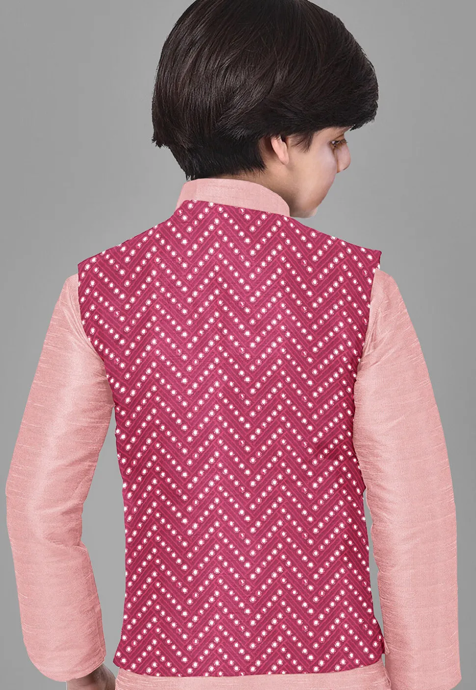 Embroidered Georgette Nehru Jacket in Fuchsia
