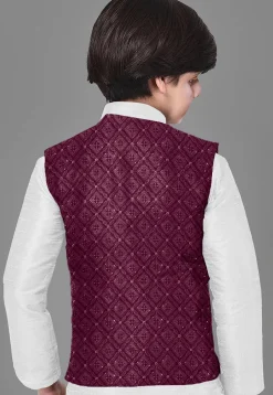 Embroidered Georgette Nehru Jacket in Wine