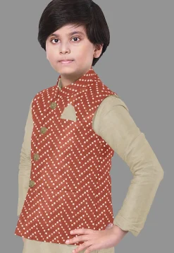 Embroidered Georgette Nehru Jacket in Rust
