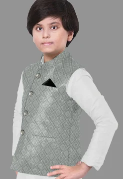 Embroidered Georgette Nehru Jacket in Grey