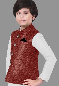 Embroidered Georgette Nehru Jacket in Maroon