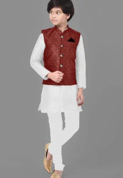 Embroidered Georgette Nehru Jacket in Maroon