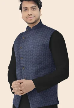 Embroidered Georgette Nehru Jacket in Dark Grey